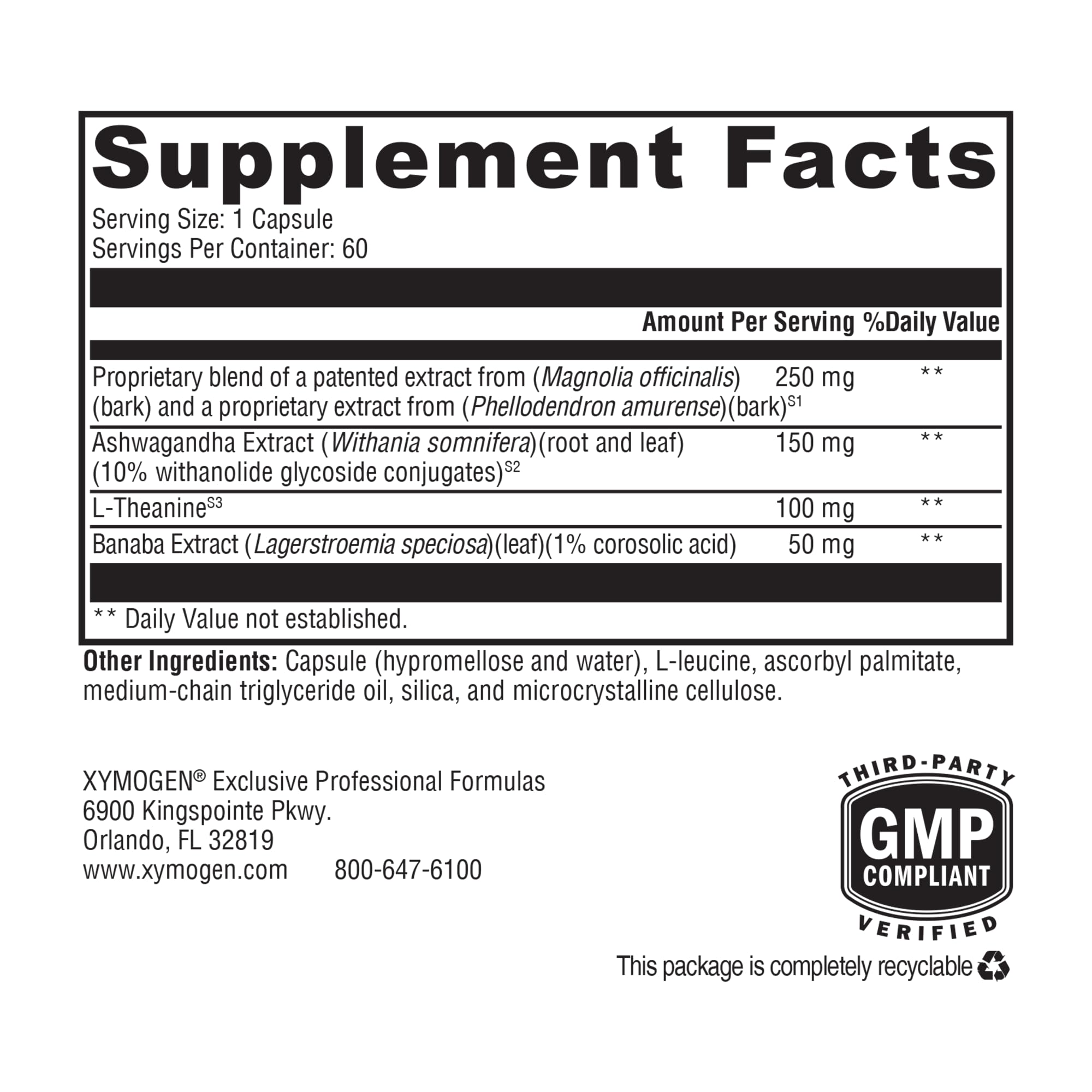 XYMOGEN Cortisolv: formulation naturelle sans gluten et sans allergènes.
