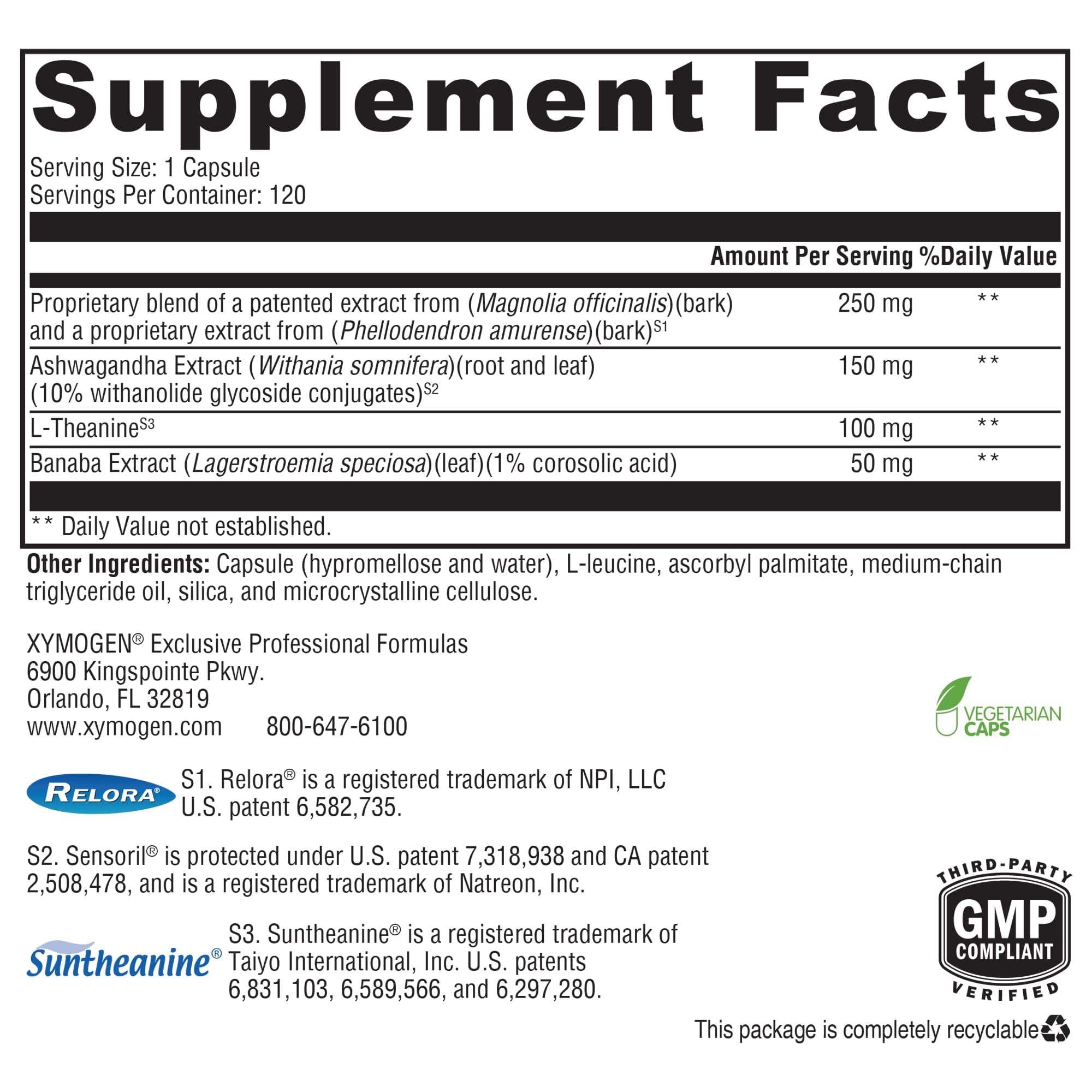 Capsules Cortisolv avec ashwagandha et L-théanine pour calme et concentration.