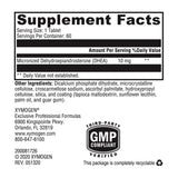 XYMOGEN DHEA détail étiquette – liste d ingrédients sans allergènes courants.