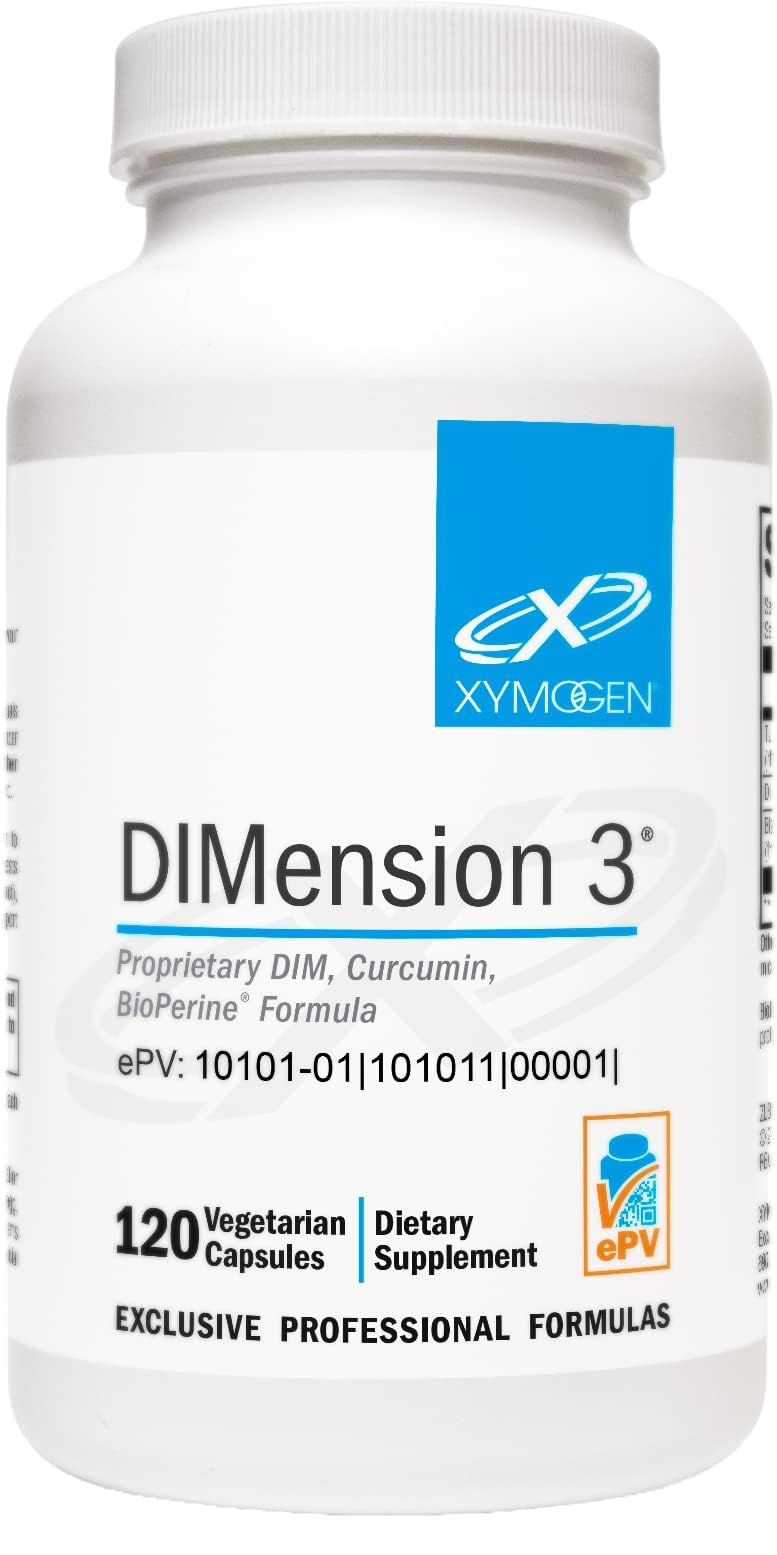 XYMOGEN Dimension 3 – capsules dans leur boîte, support potentiel de l'équilibre hormonal.