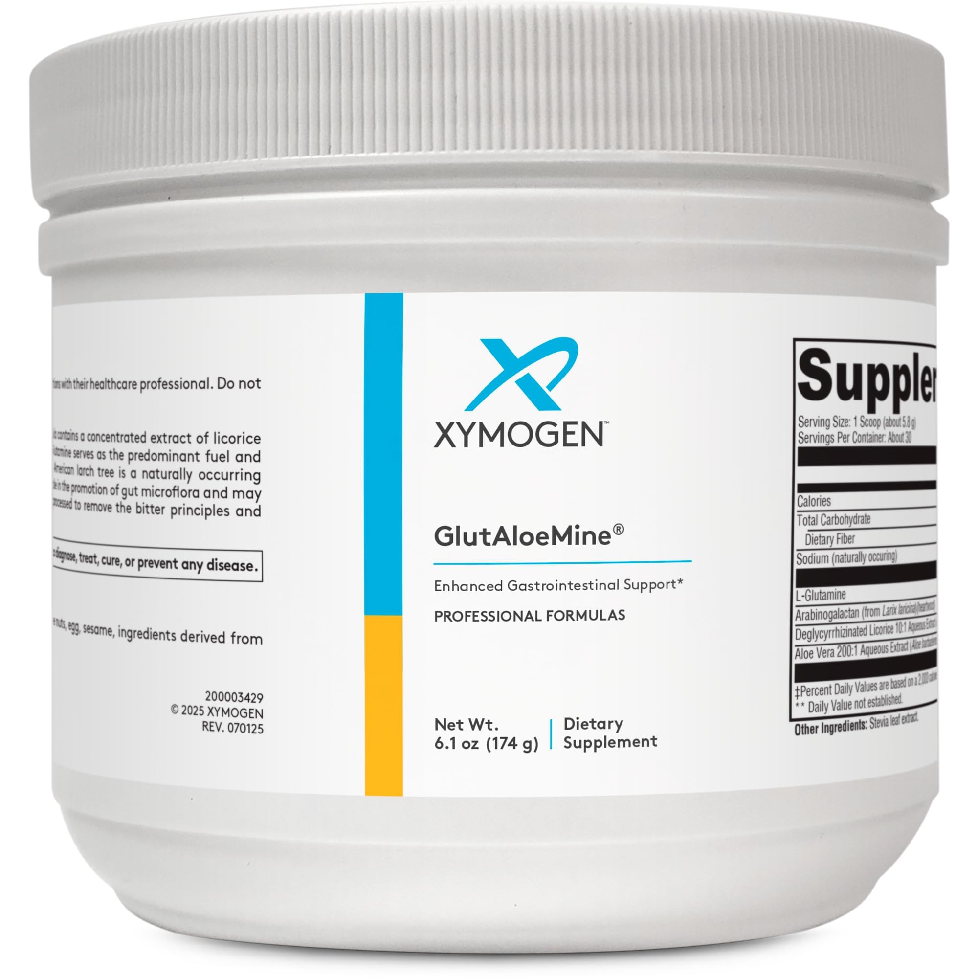 XYMOGEN GlutAloeMine en bouteille poudre, soutien digestif potentiel au quotidien.