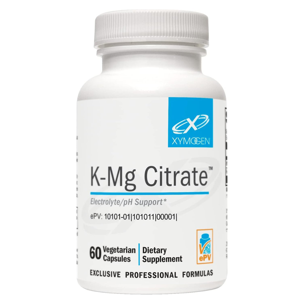 XYMOGEN K-Mg Citrate – bouteille visible, soutien potentiel des fonctions cellulaires.
