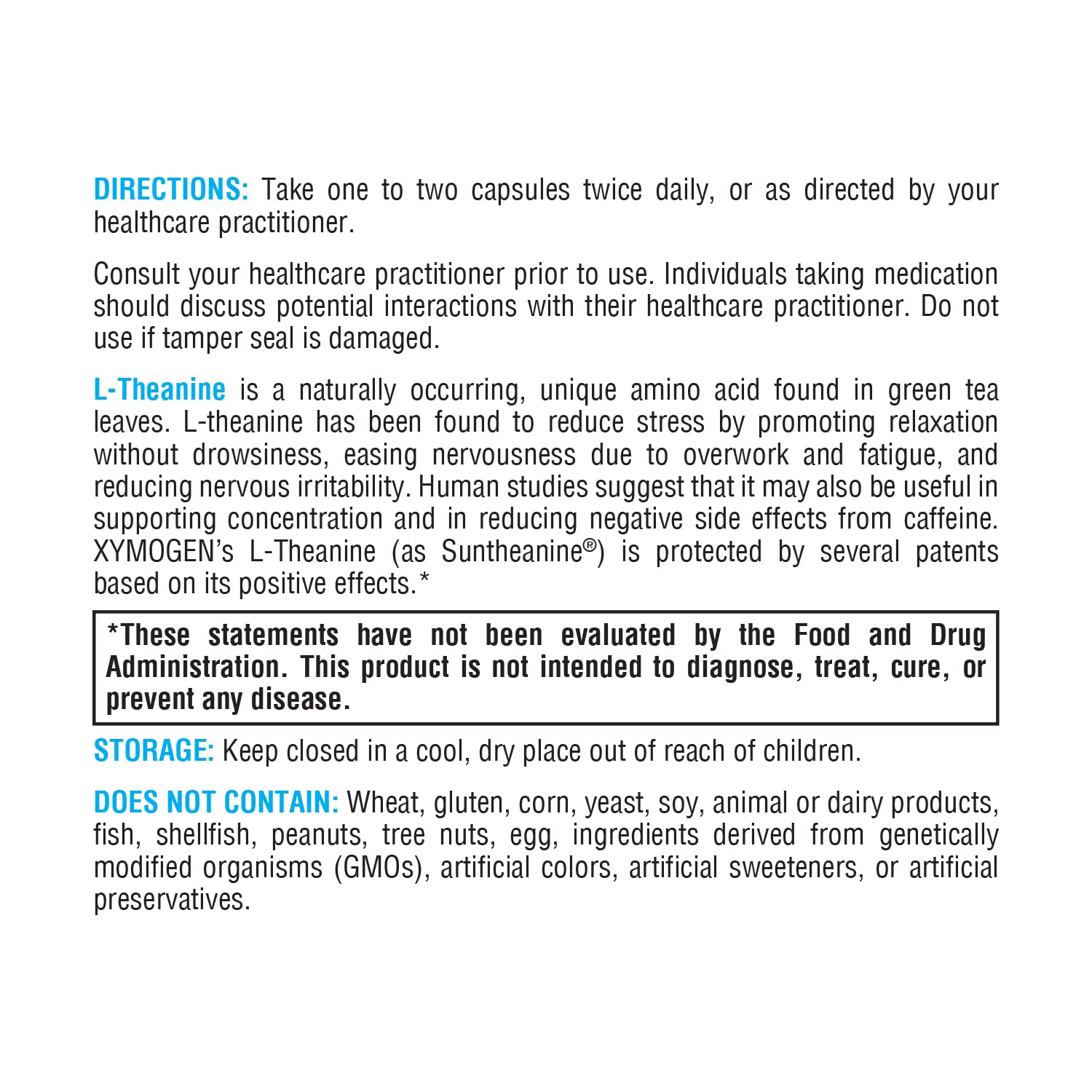 XYMOGEN L-Theanine Suntheanine: mode d’emploi rapide pour une prise simple.