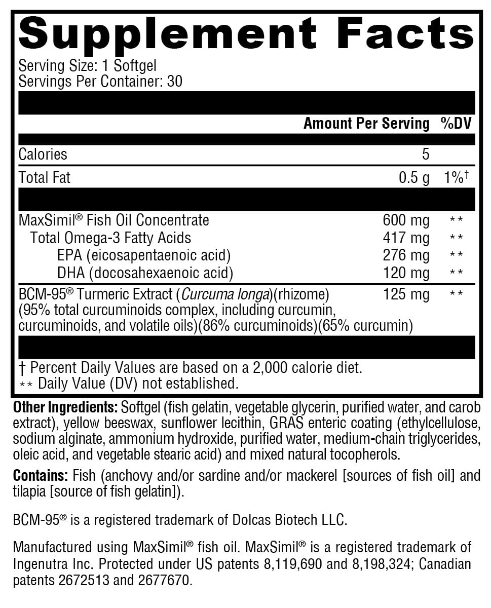 XYMOGEN Omega MonoPure Curcumine EC, bouteille ouverte, accès rapide aux gélules moelleuses.