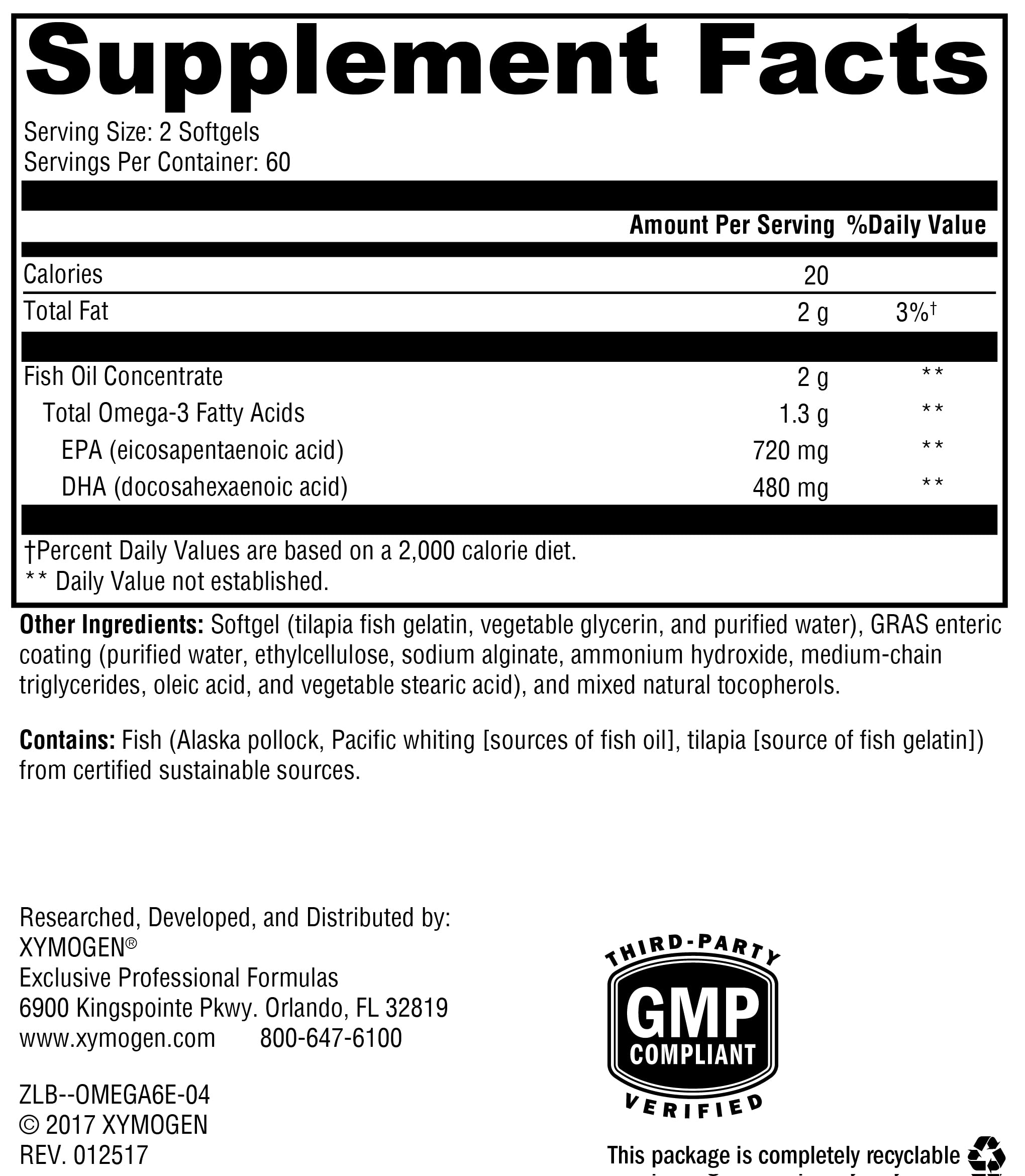 XYMOGEN OmegaPure 600 EC, dosage recommandé; gélules faciles à avaler.