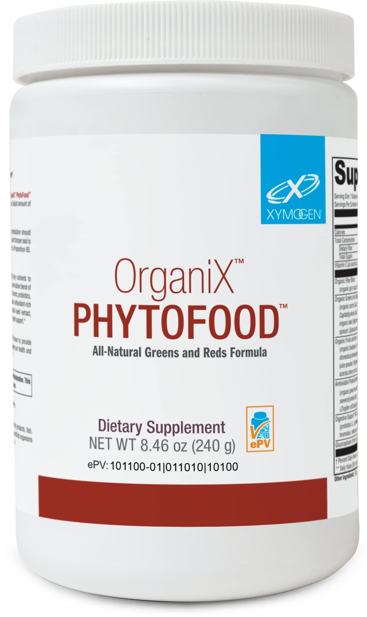 XYMOGEN OrganiX Phytofood, poudre verts et rouges pour l'apport en fibres et nutriments.