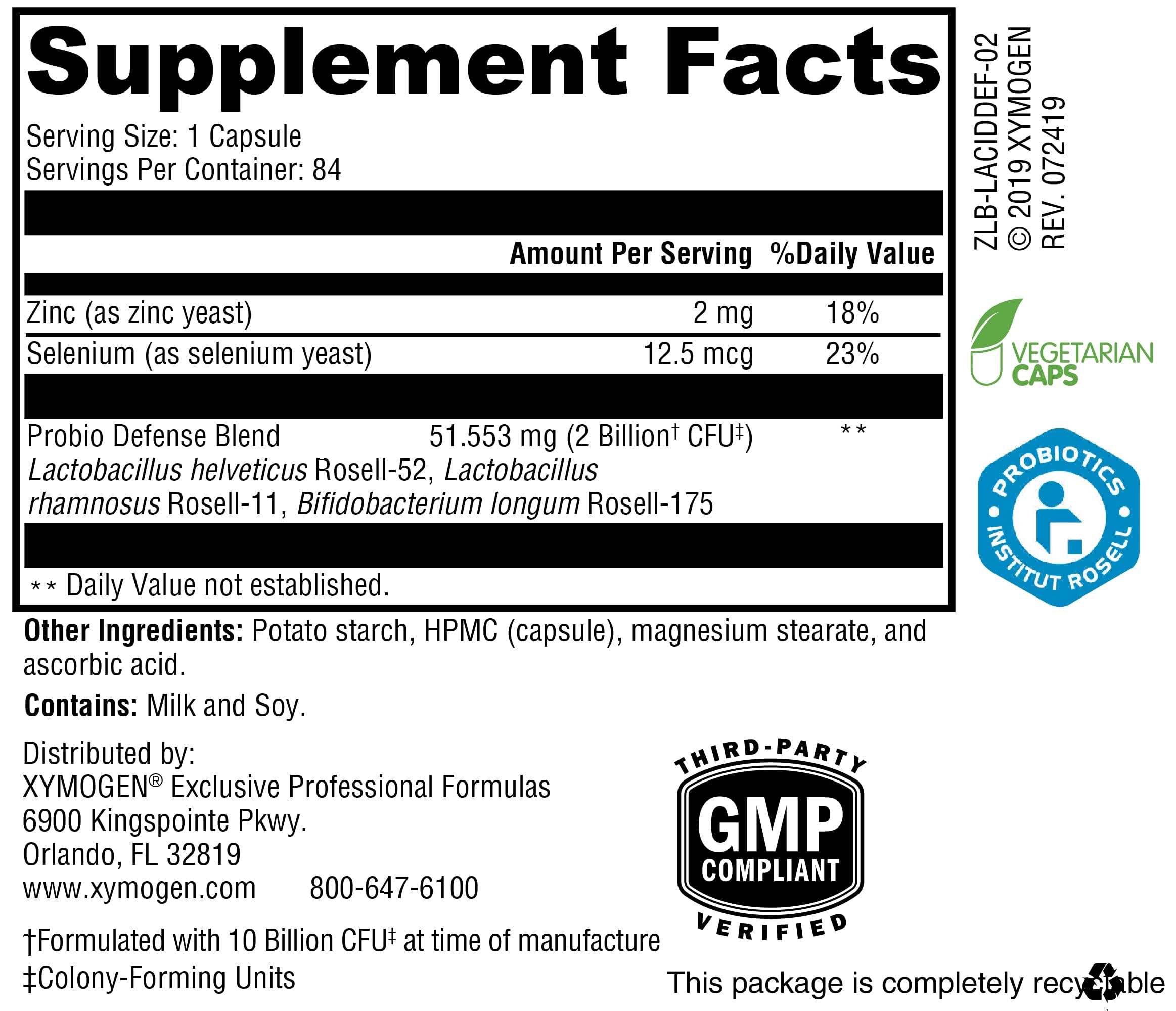 XYMOGEN Probio Defense, capsules, soutien probiotiques pour la flore intestinale.