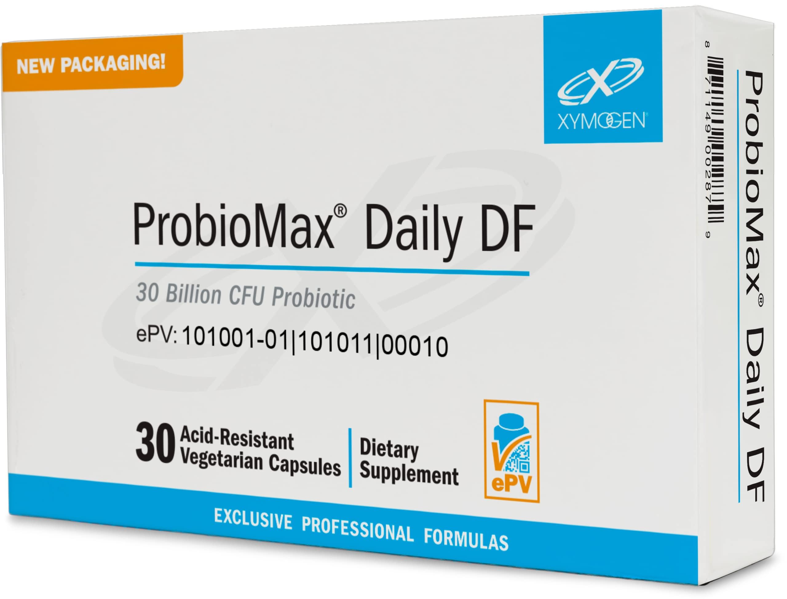 XYMOGEN ProbioMax Daily 30B – flacon pratique avec gélules végétariennes.