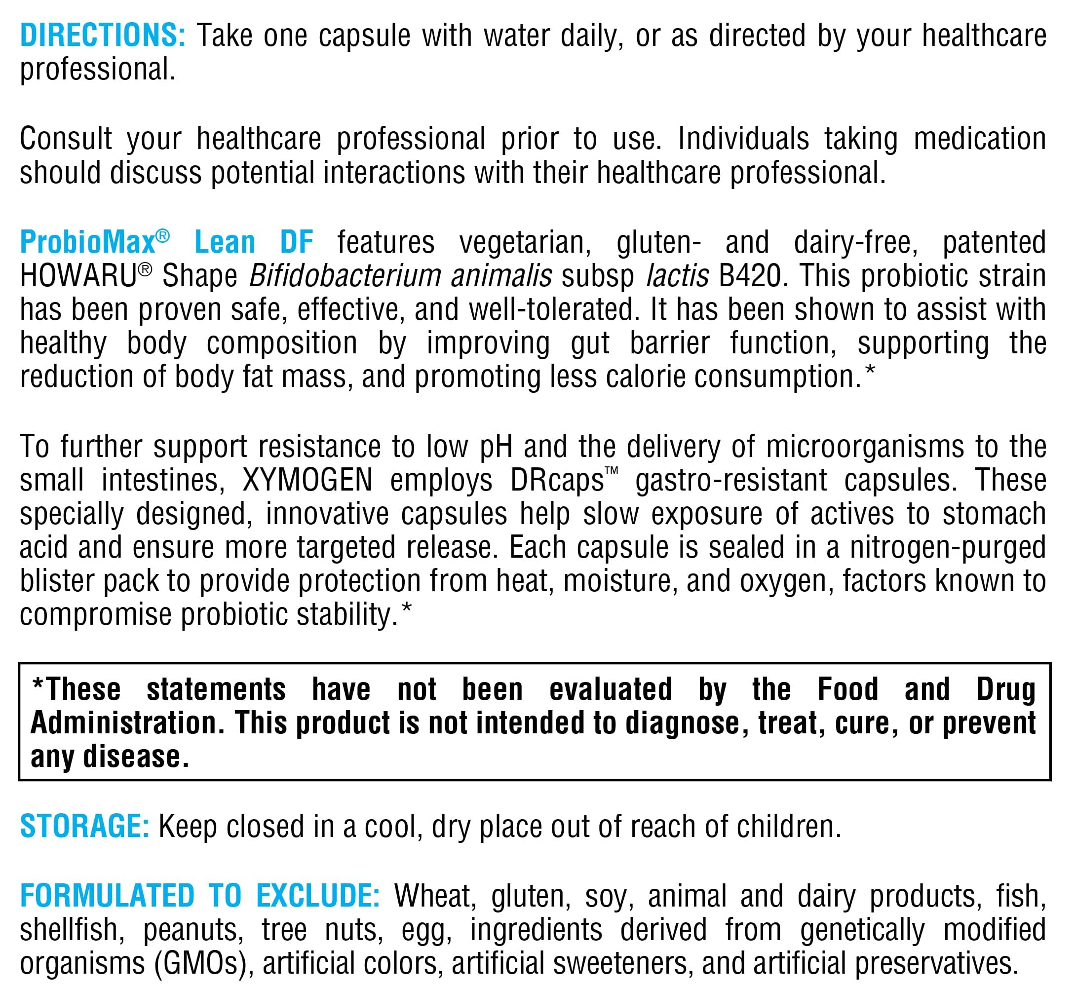 XYMOGEN ProbioMax Lean, apport nutritionnel: absorption optimale des nutriments.