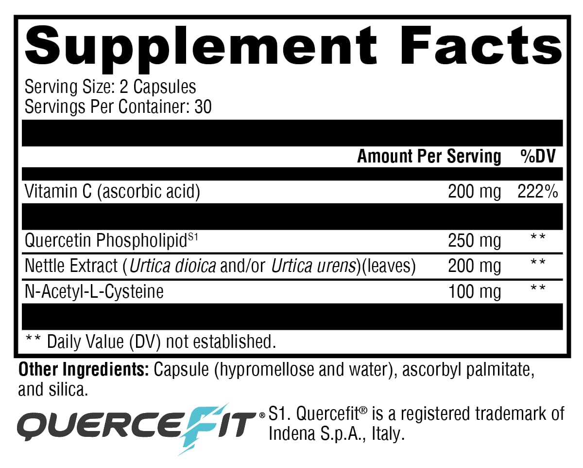 Arrière de la boîte XYMOGEN Quercetin 20x Plus, détails d’utilisation.