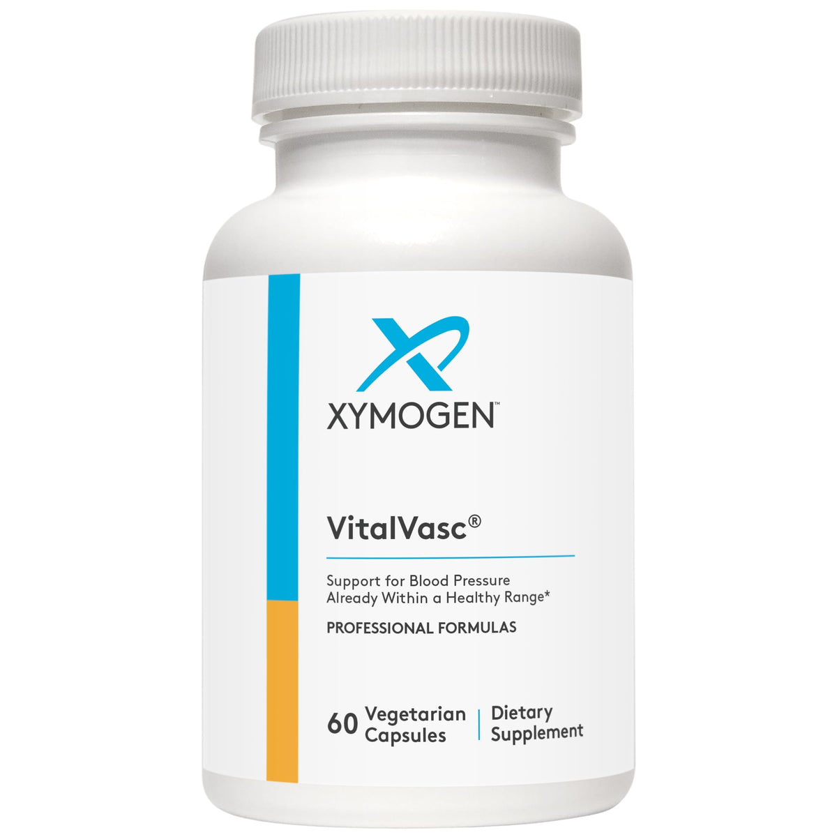 Xymogen VitalVasc : bouteille de capsules, soutien antioxydant quotidien.