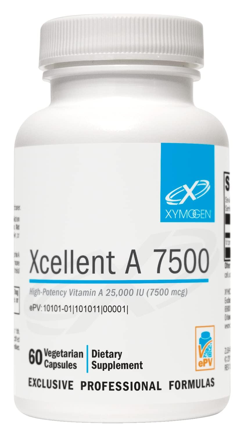 Bouteille Xymogen Xcellent A7500 avec capsules, potentiel soutien immunitaire.