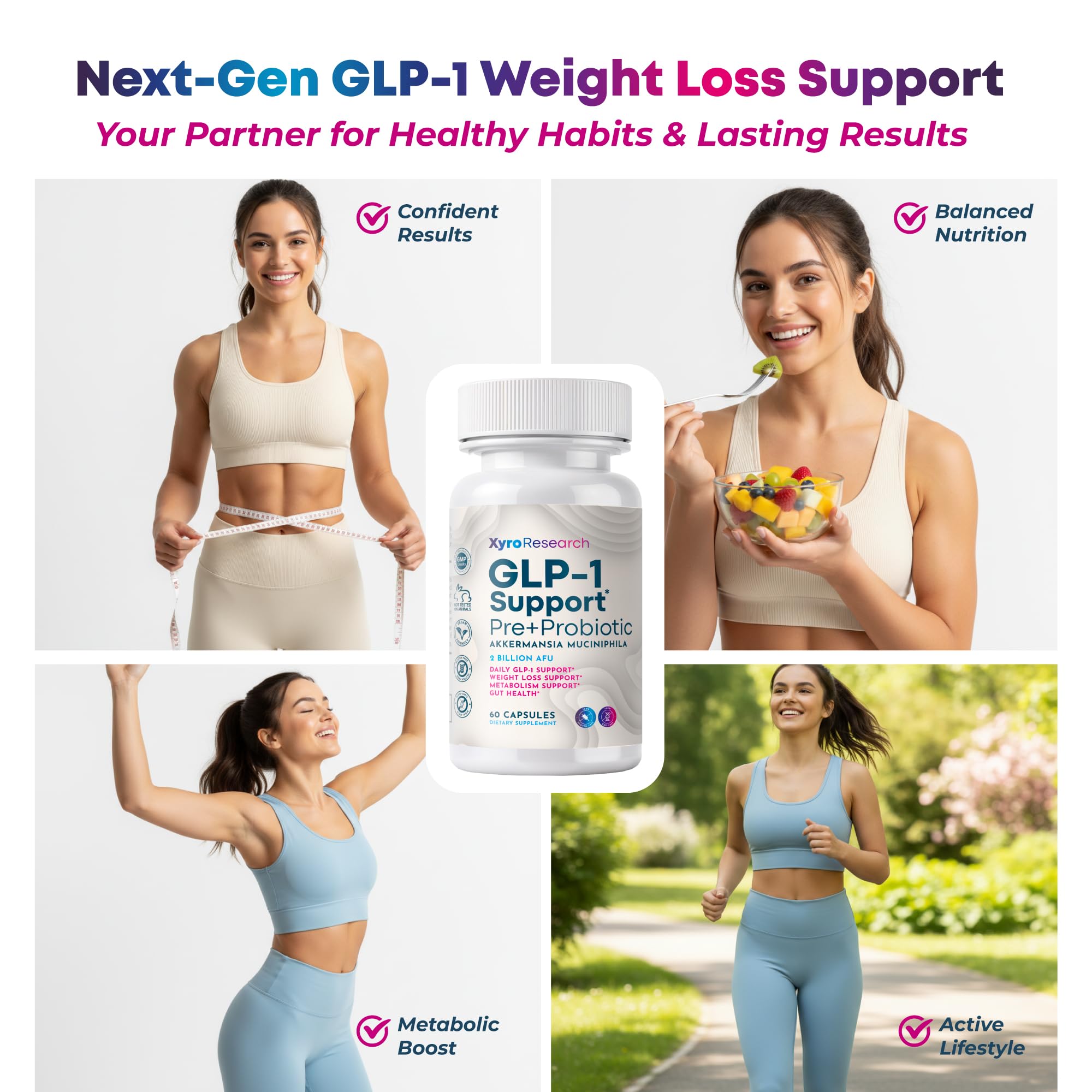 Xyro Research GLP-1 Support, gélules prêtes à aider le métabolisme potentiel.