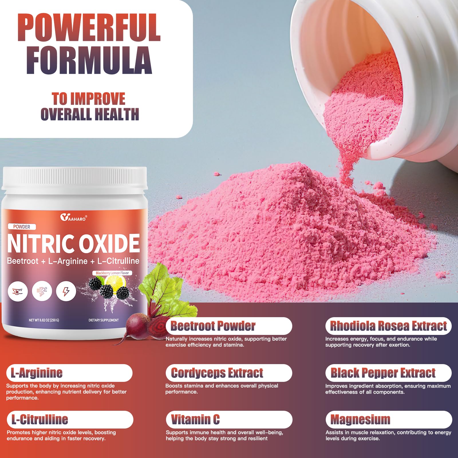 Yaahar composition L-arginine et L-citrulline: soutien potentiel à l'endurance.