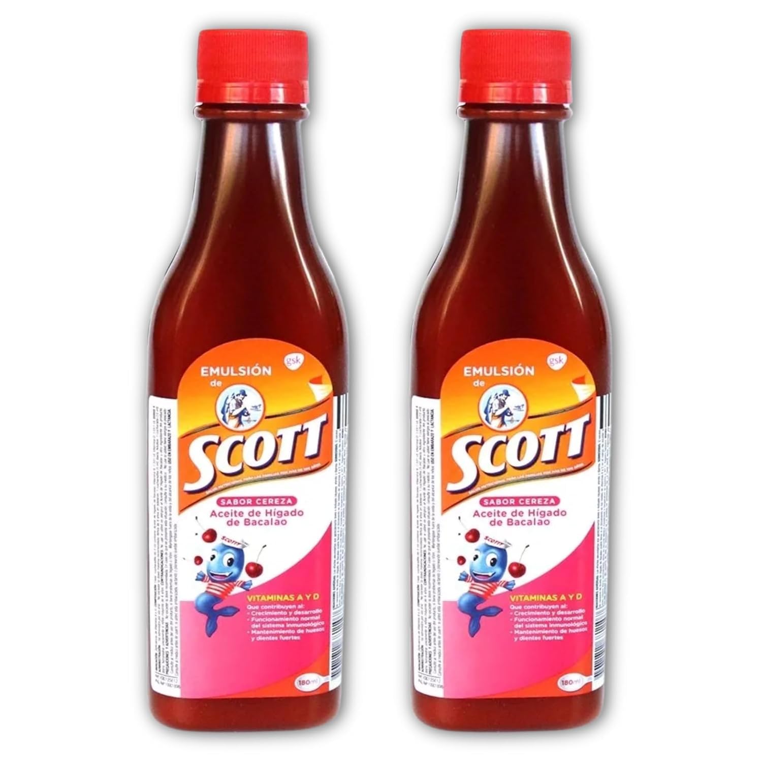 Yahve Emulsion huile foie cabillaud cerise pack-deux bouteilles, pratique pour l'apport quotidien.