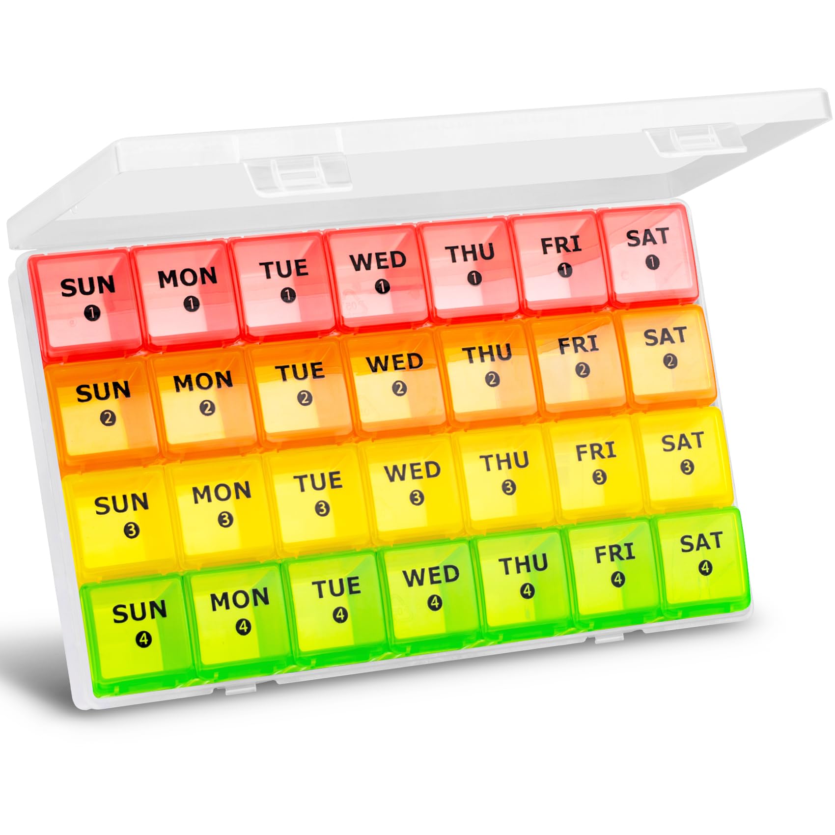 Yaklim organiseur-pilules-mensuel-xl: grand compartiment facilitant le rangement quotidien.