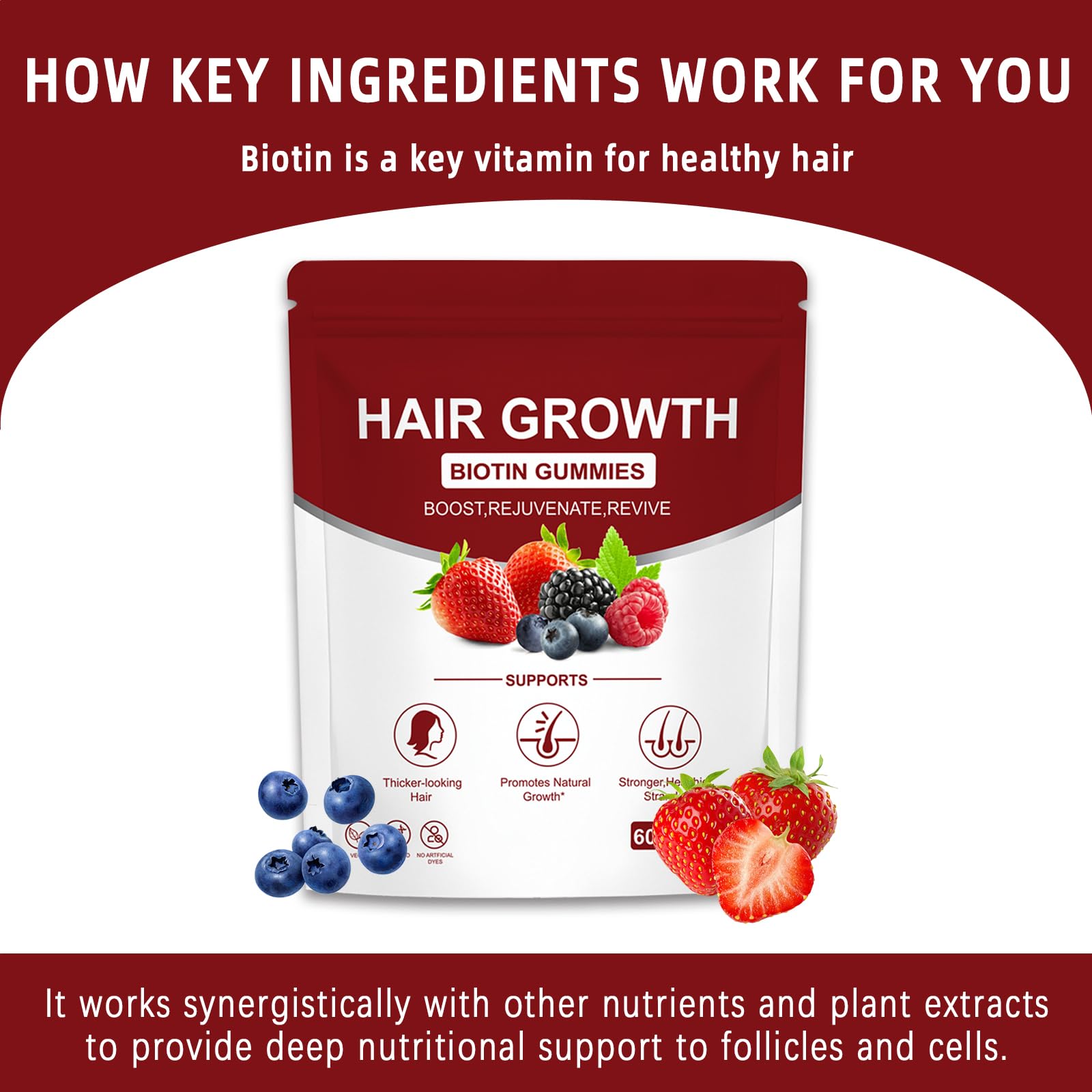 Bonbons Yalei à haute biotine, nutriments pour cheveux.