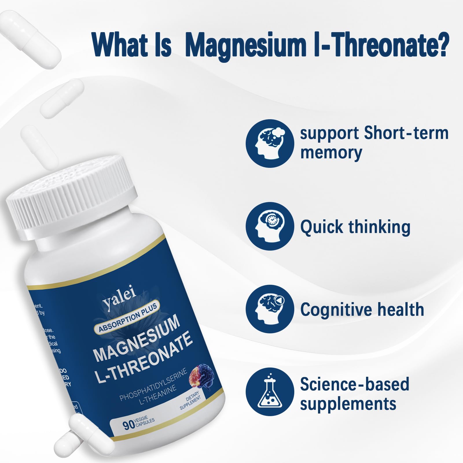 Capsules végétales Yalei magnésium L-thréonate 2000 mg, prise facile