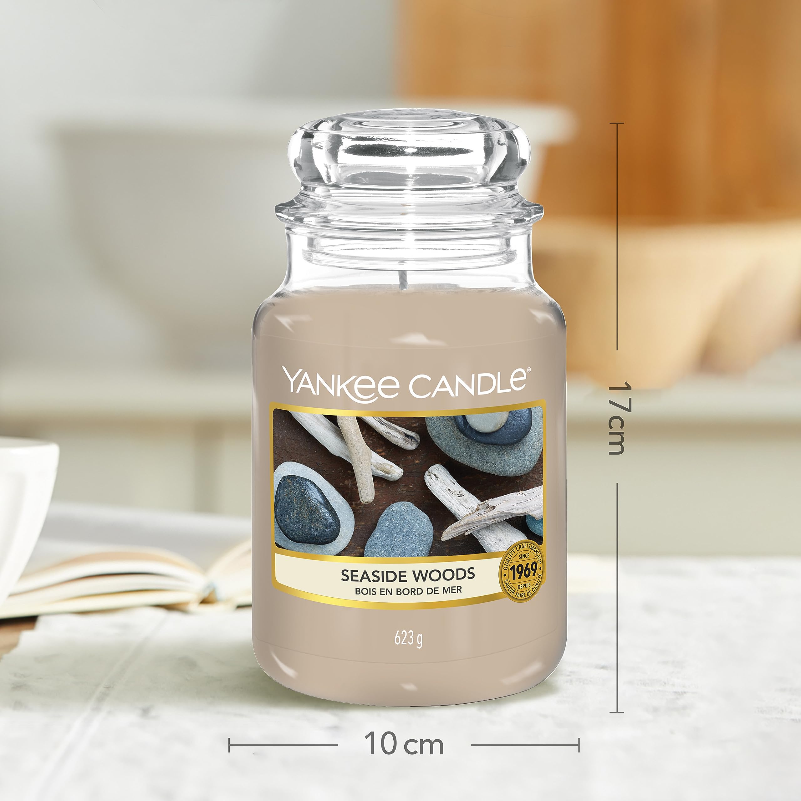 Bougie Yankee Candle Large Seaside Woods, cire paraffine de haute qualité diffuse durablement.