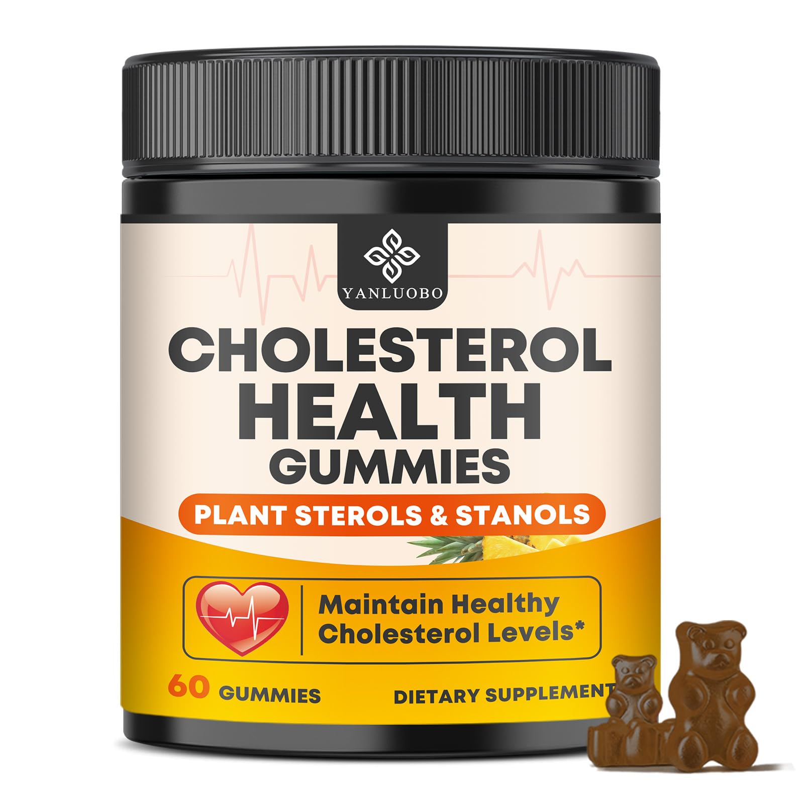 Yanluobo Cholesterol Gummies dans la bouteille, saveur ananas, usage quotidien pratique.