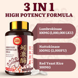 Formule 3-en-1 Yasumako avec lumbrokinase, nattokinase et riz rouge