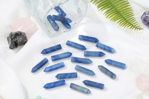 YATOJUZI baton cristal hexagonal aventurine bleue, idéal pour la méditation et le recentrage.