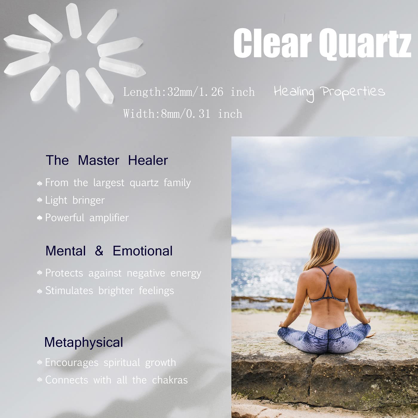 YATOJUZI quartz clair, pierre pour méditation et équilibre des chakras.