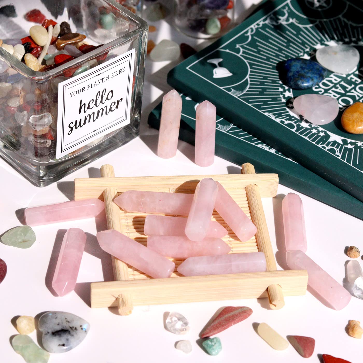 YATOJUZI quartz rose – points hexagonaux pour activation des chakras.