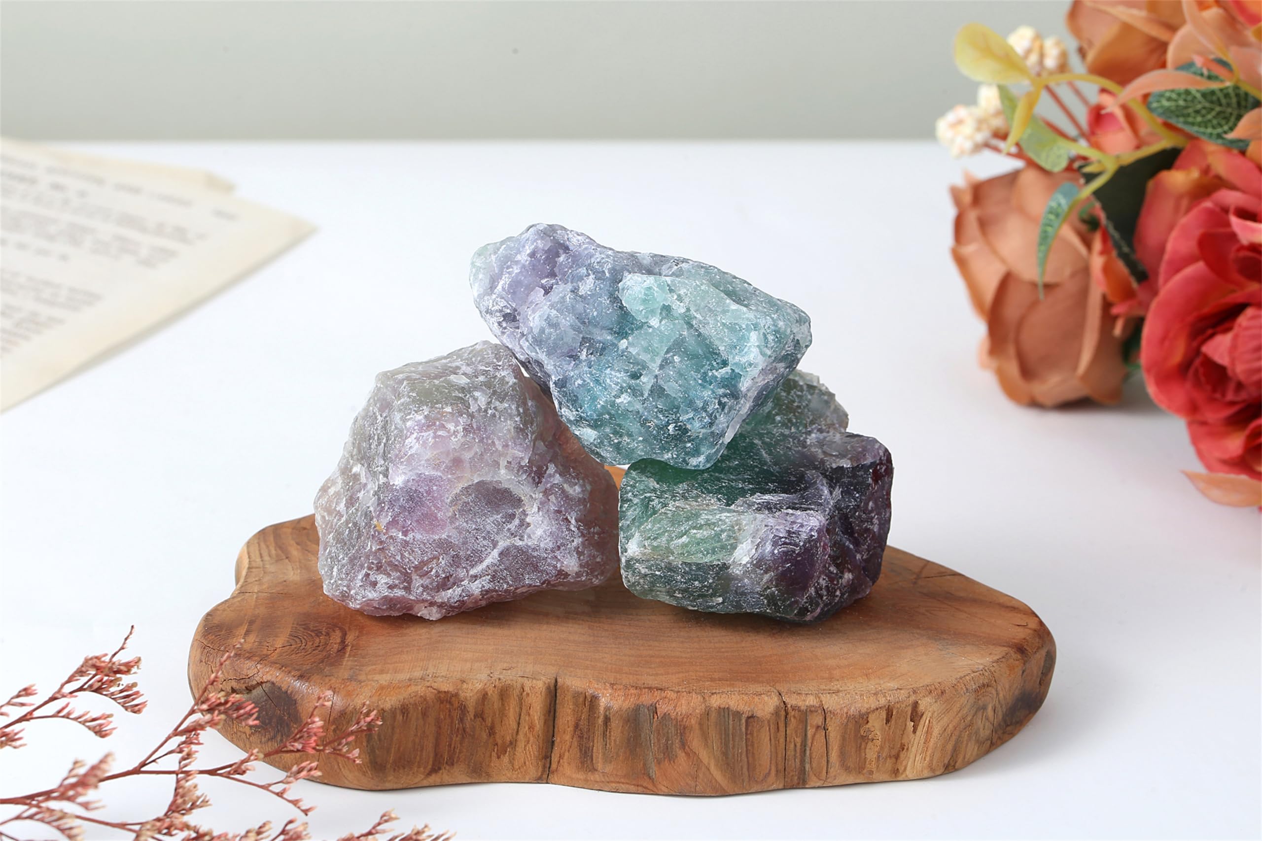 YATOJUZI Rainbow Fluorite arc-en-ciel, pierre brute pour méditation et concentration.