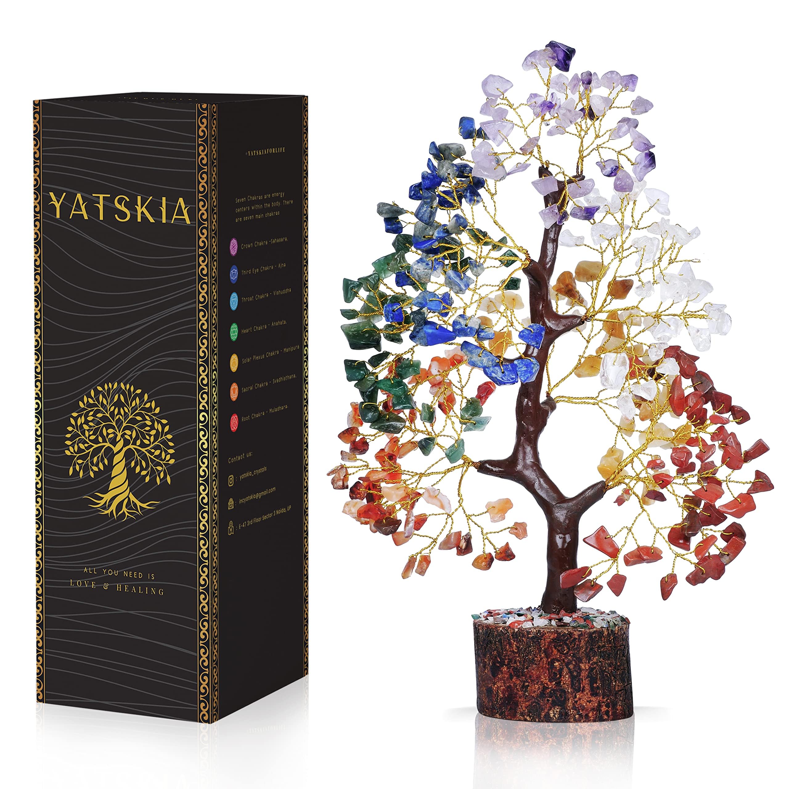 YATSKIA Arbre Chakra 7 Pierres – décoratif pour salon et bureau.