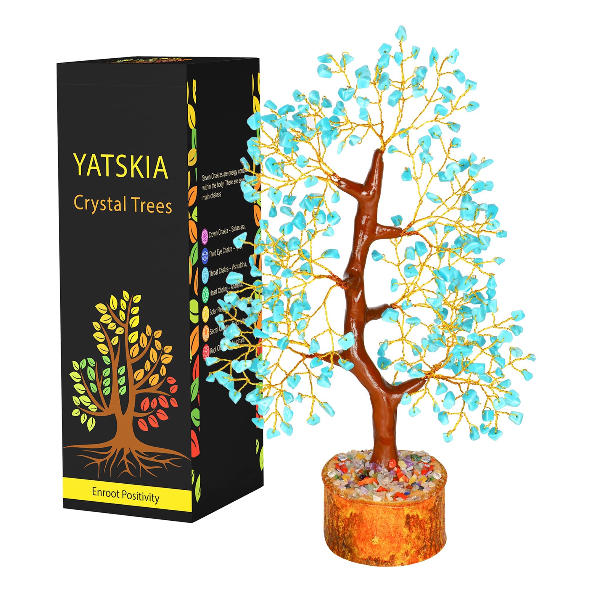 YATSKIA arbre cristal turquoise avec sept chakras pour ambiance zen et décorative