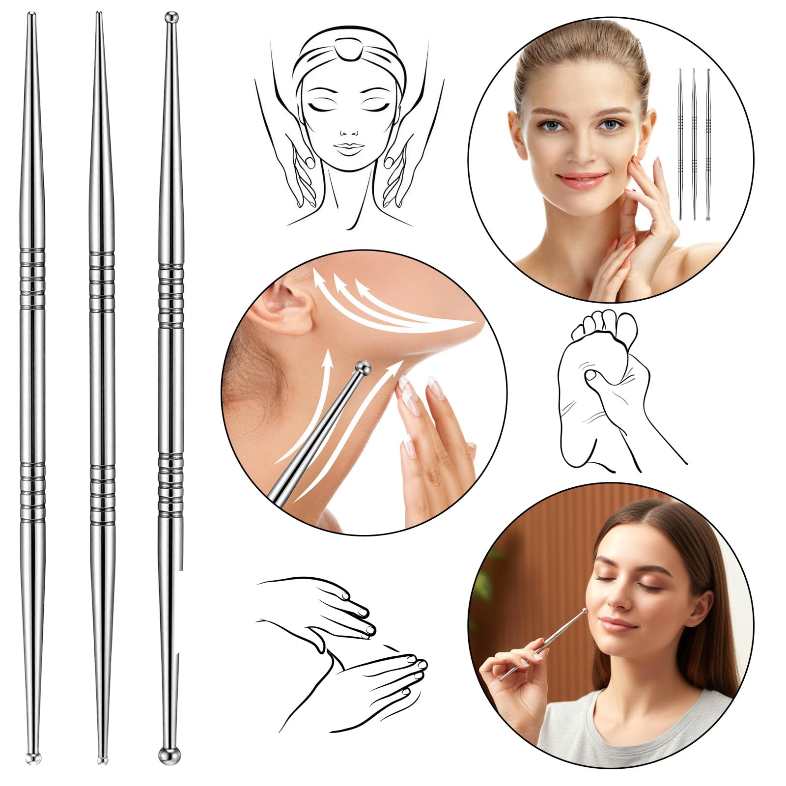 YBEATY stylo acupression précision, pour cibler des points d'acupression précis sur le corps et le visage.
