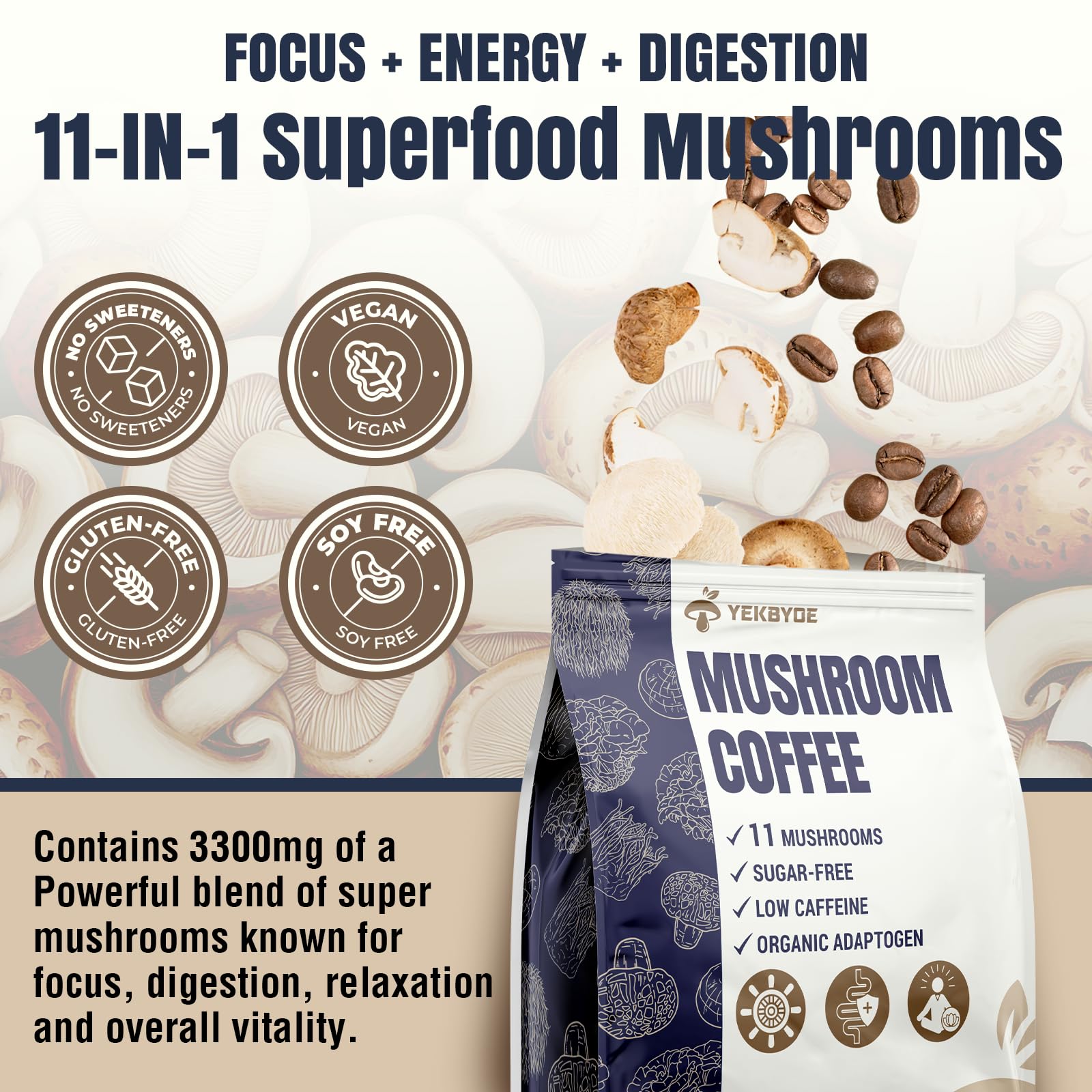 YEKBYOE café champignons arômes cannelle et sel Himalaya.