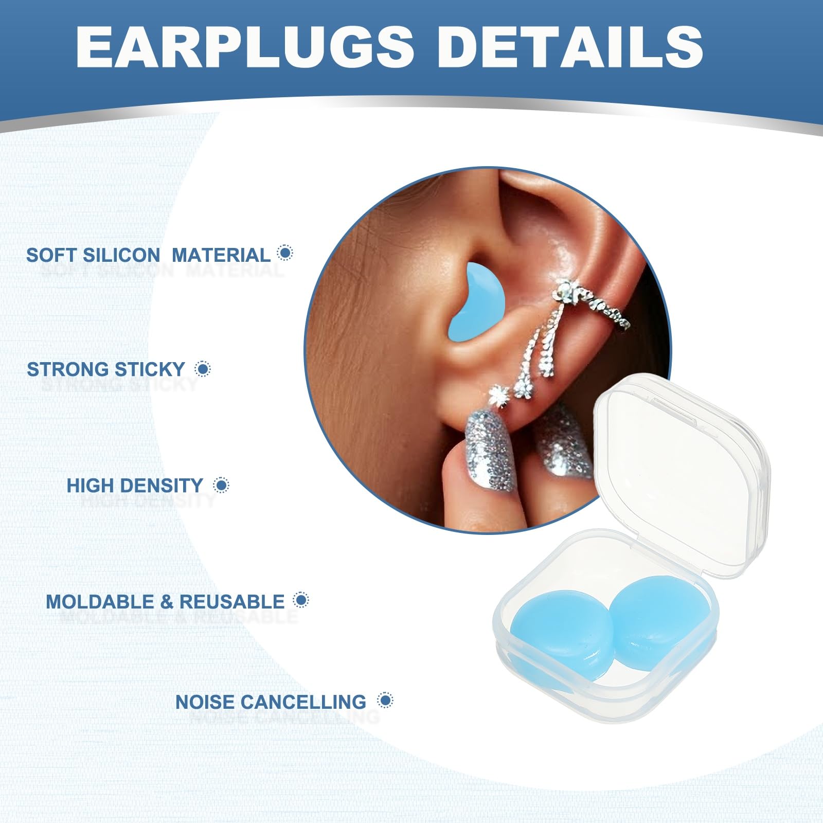 Bouchons silicone bleu YELARXI en action – usage sommeil et réduction du bruit