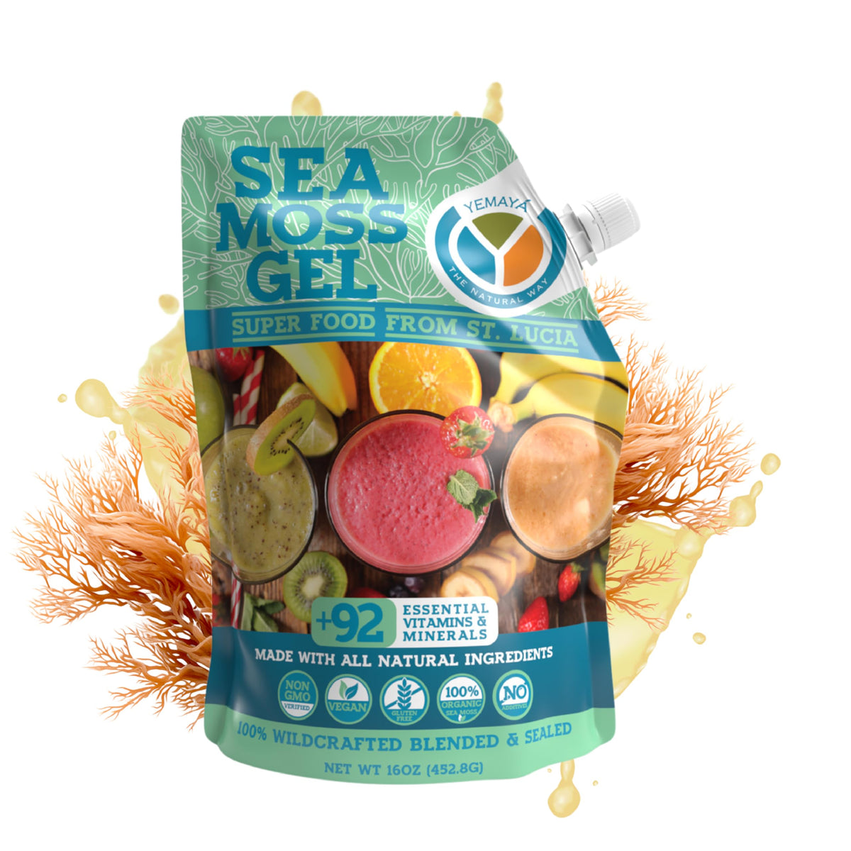 Yemayá Sea Moss Gel en bouteille prête à verser, énergie potentielle.