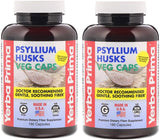 Gélules psyllium Yerba Prima dans le flacon, soutien potentiel à la régularité.