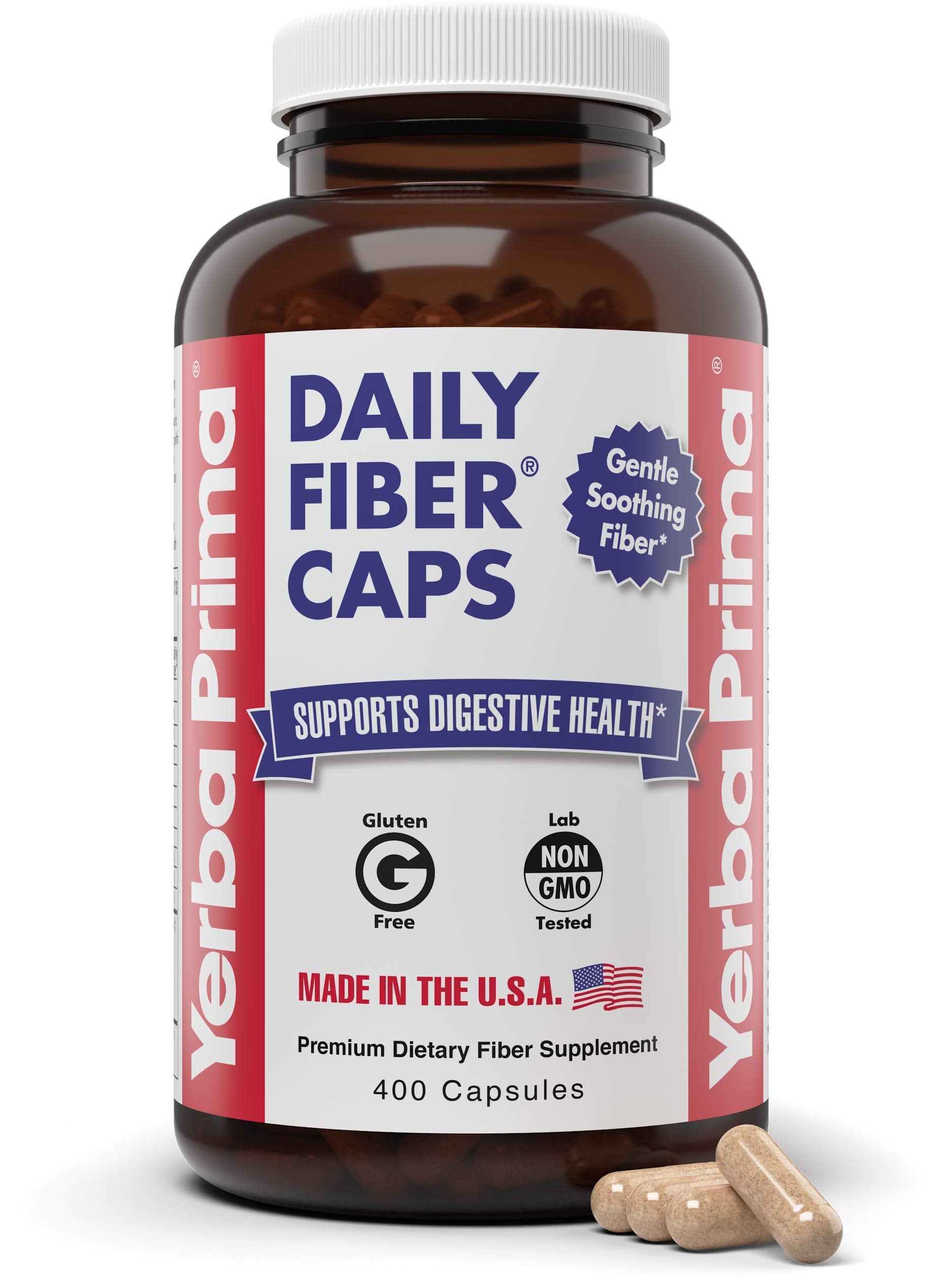 Yerba Prima Daily Fiber Caps: bouteille sur le comptoir, soutien potentiel à la digestion