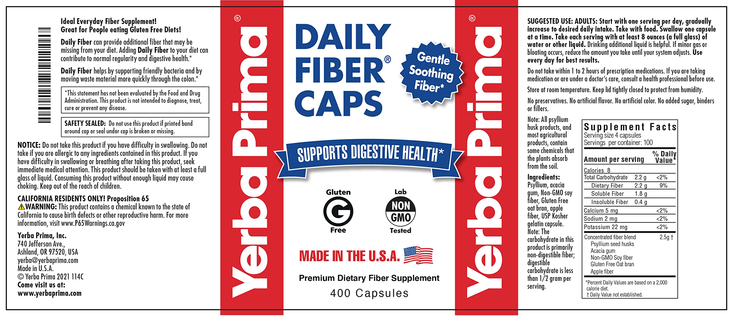 Yerba Prima Daily Fiber Caps: fibres insolubles pour le transit et l'équilibre
