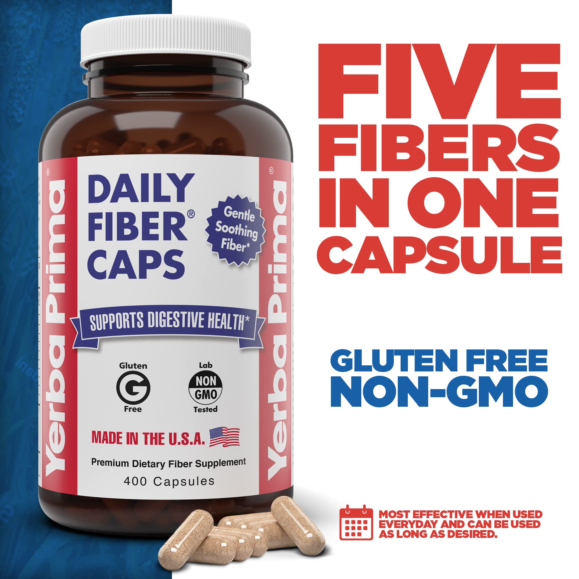 Yerba Prima Daily Fiber Caps: fibres solubles mises en évidence pour la flore intestinale