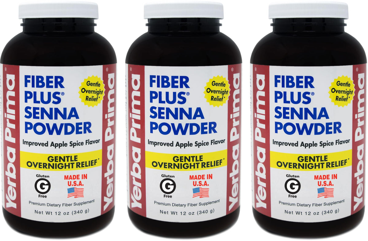 Yerba Prima Fiber Plus Senna Poudre, emballage pack3, pratique pour une routine quotidienne.