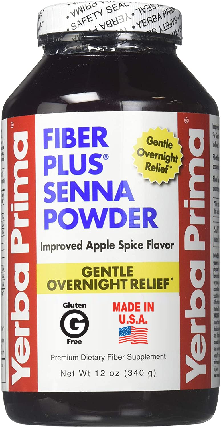 Flacon Yerba Prima Fibre Plus Senna – poudre, soutien potentiel à la régularité et au bien-être digestif.
