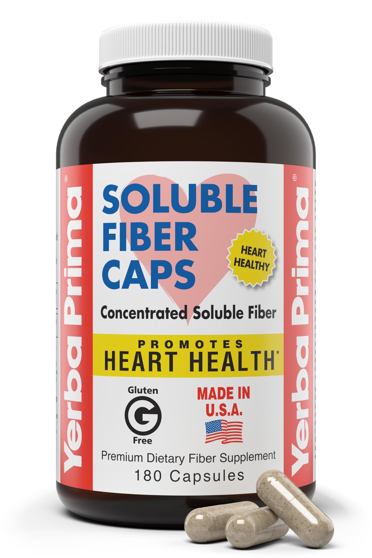 Yerba Prima Fibres Solubles capsules – bouteille, apport pratique en fibres.