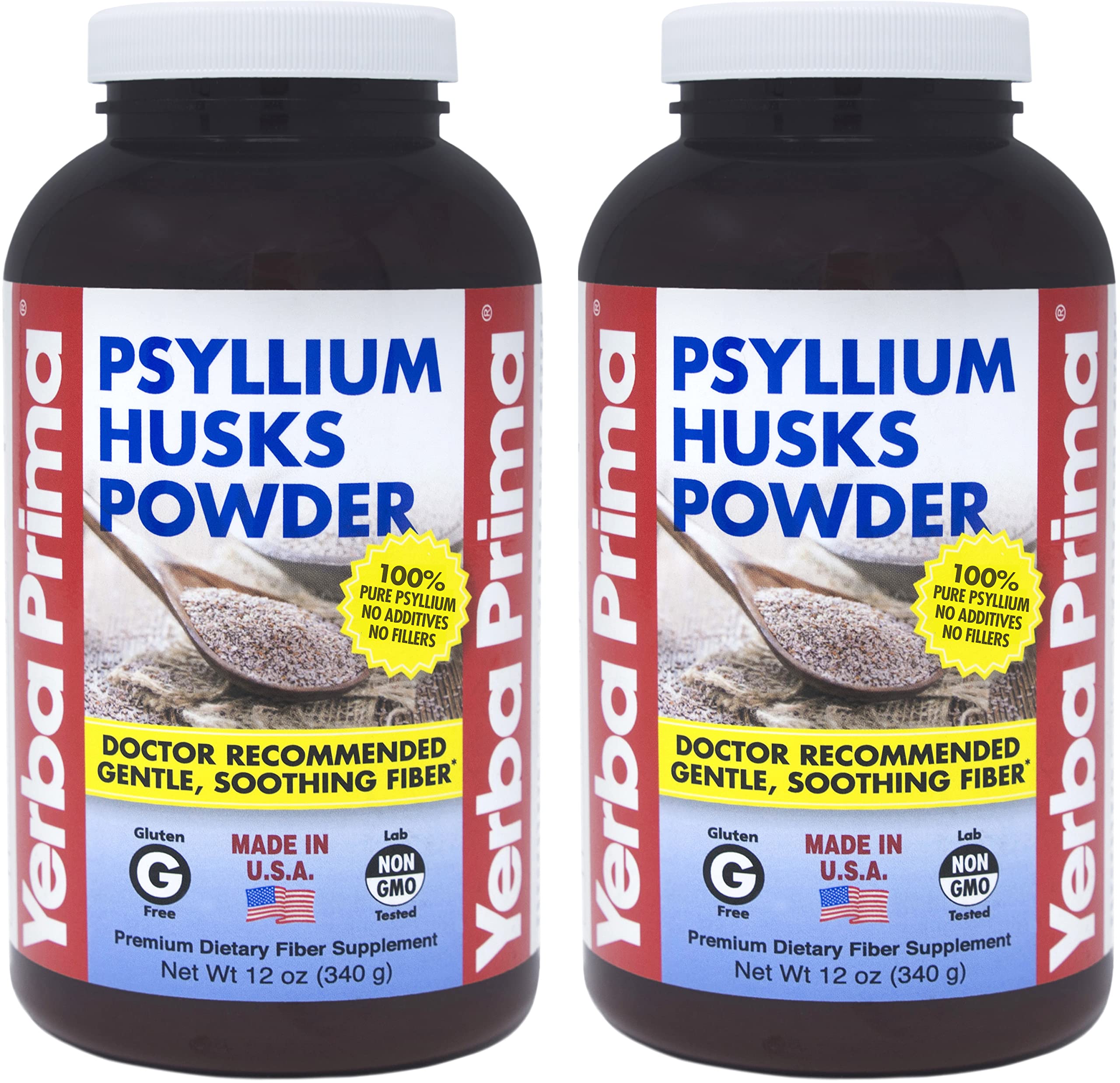 Yerba Prima Psyllium, bouteilles 340 g prêtes pour soutenir la régularité.