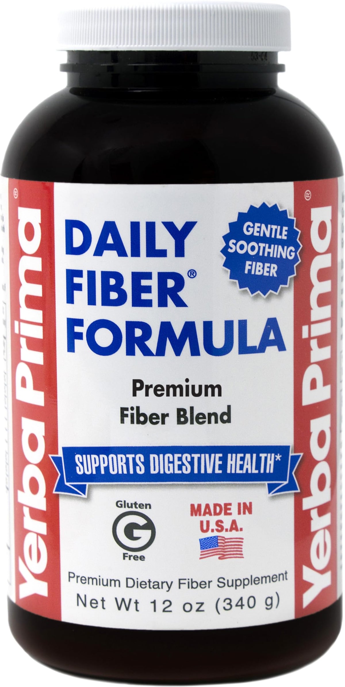 Yerba Prima Poudre Fibres Quotidiennes – bouteille, soutien digestif pratique et vegan.