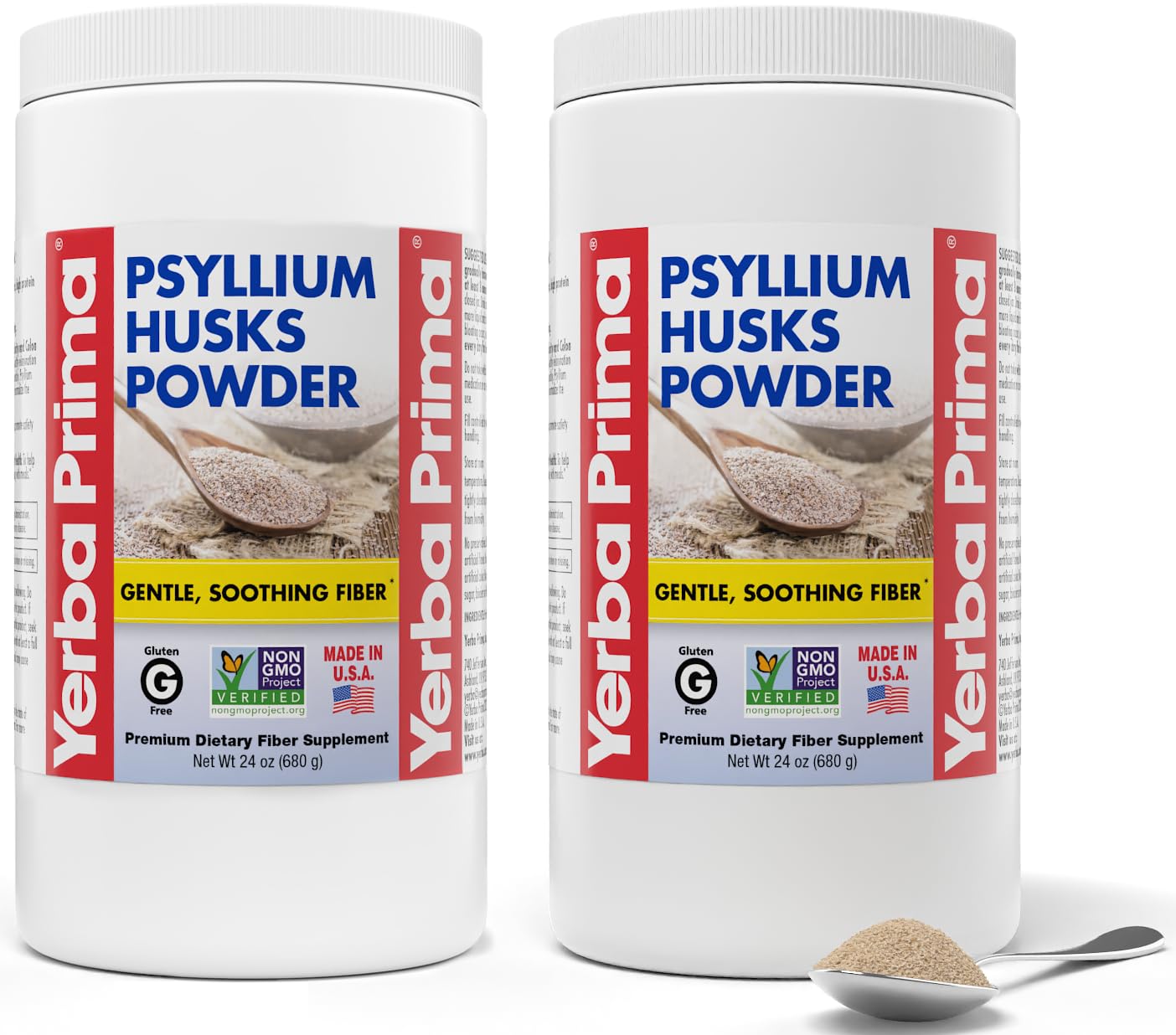 Yerba Prima Poudre psyllium en emballage, soutient une routine fibre polyvalente.