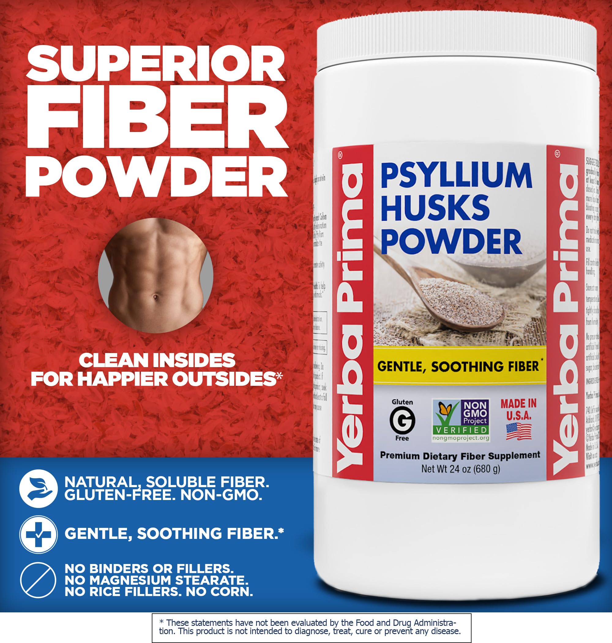 Poudre psyllium fine Yerba Prima, facile à mélanger dans les boissons quotidiennes.