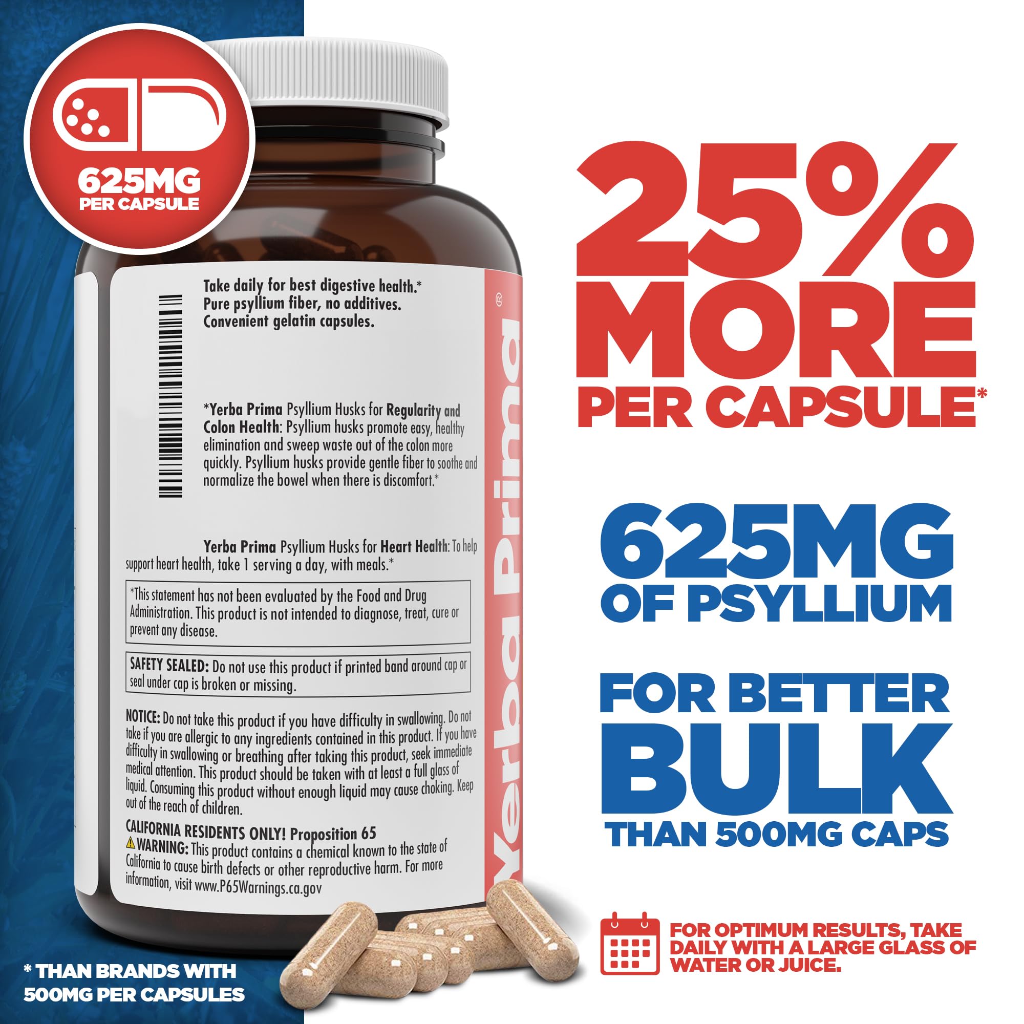 Yerba Prima Psyllium — boîte 625 mg, pack pratique.