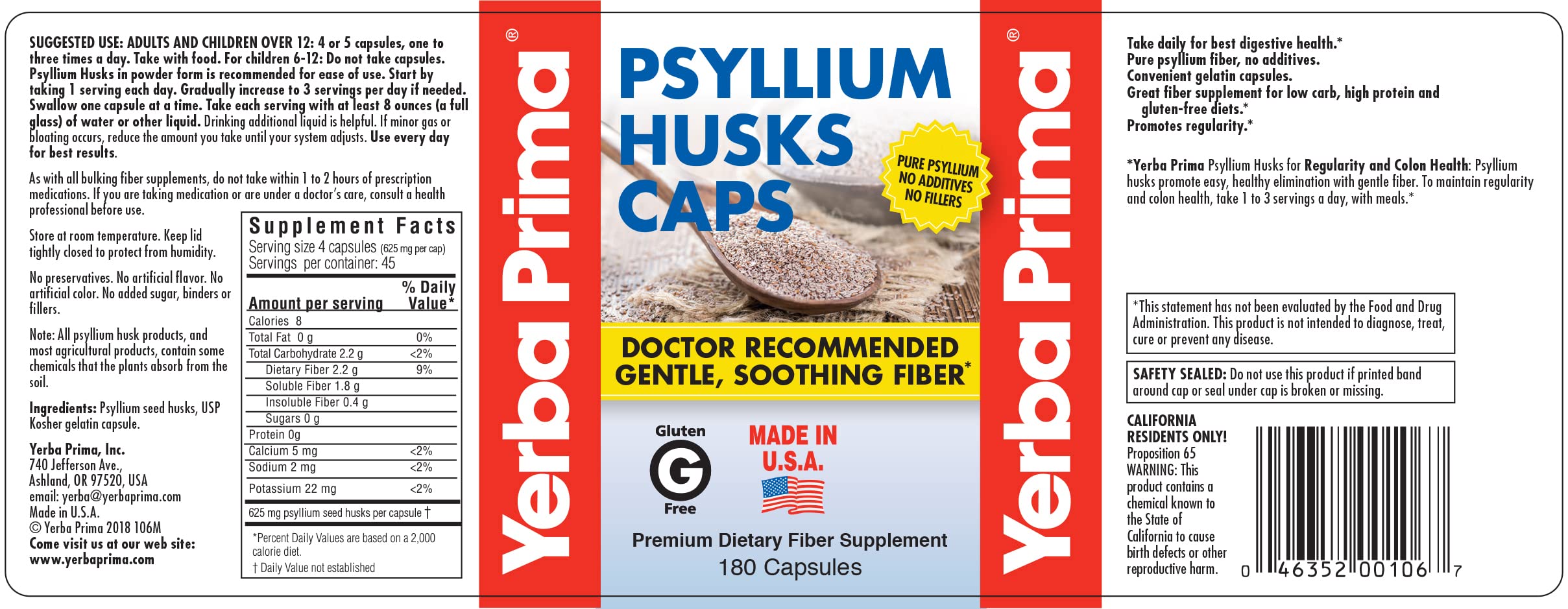 Capsules psyllium Yerba Prima en gros plan, facilitent l'élimination saine.
