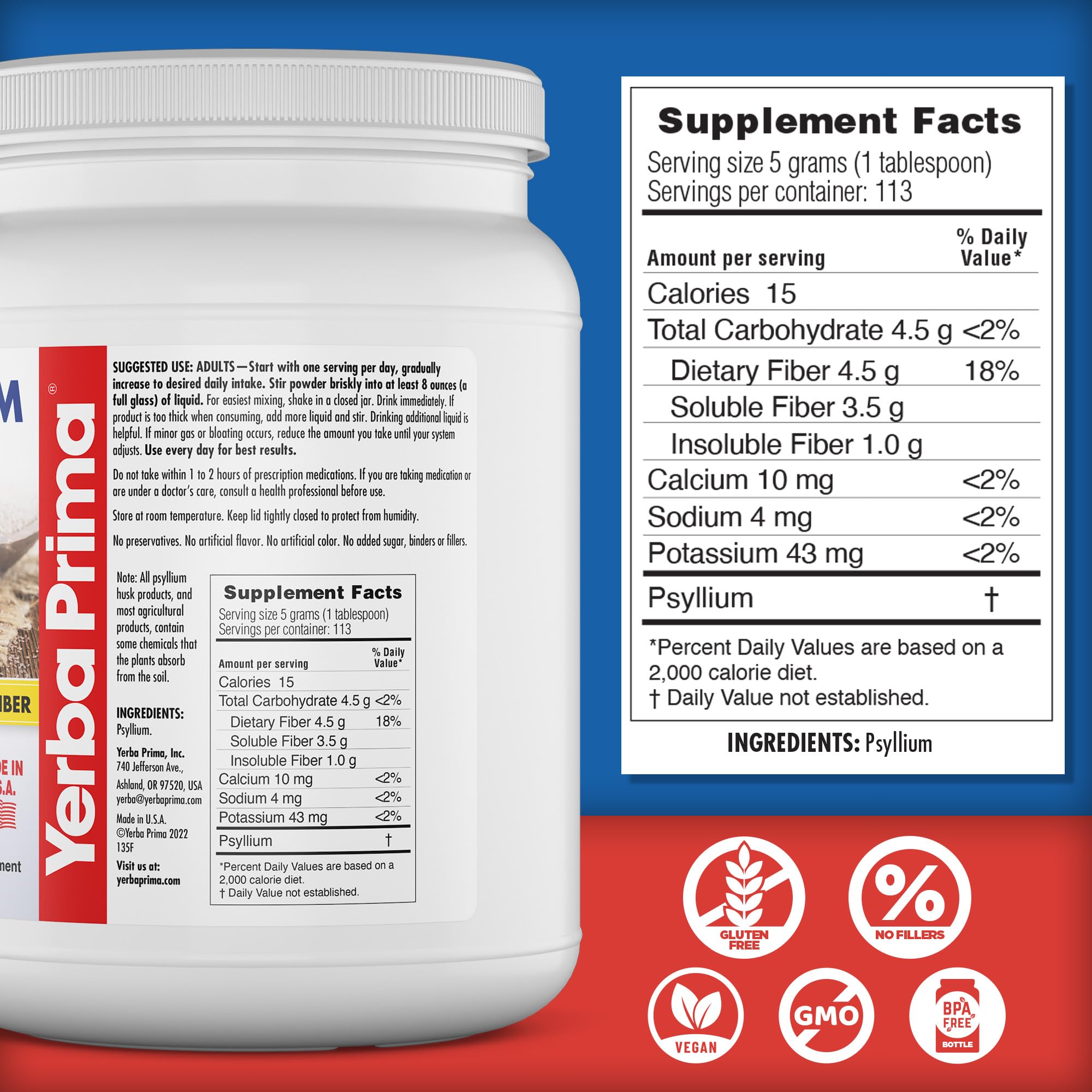 Mélange smoothie avec Yerba Prima Psyllium coques, fibre en suspension agréable.
