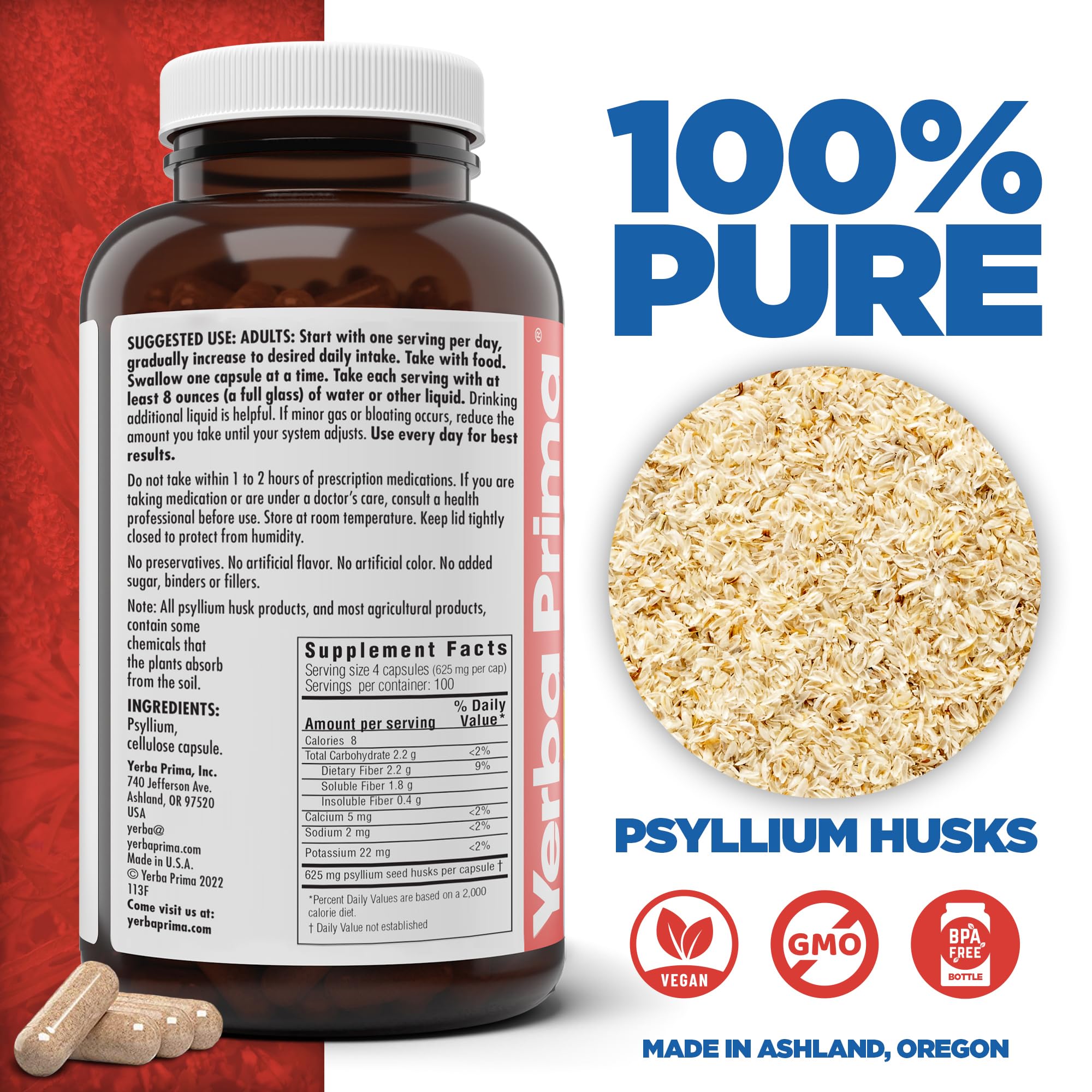 Yerba Prima Psyllium Husk Capsules - capsule végétale facile à prendre au quotidien.